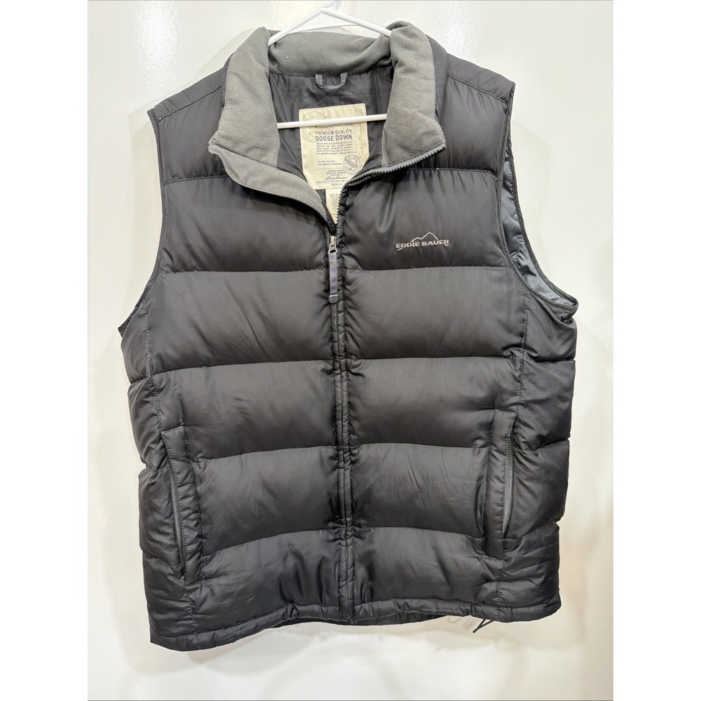Eddie Bauer Black Premium Goose‎ Down Packable 550 Fill Puffer Vest Men L  Tall